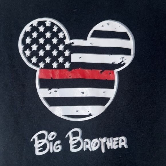 Big Brother Youth T-Shirt Black Mickey Patriotic Stars & Stripes Design 100% Cot - Picture 2 of 5